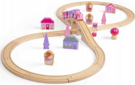 Medinis rožinis traukinukas su priedais, 35 dalys, Bigjigs Rail