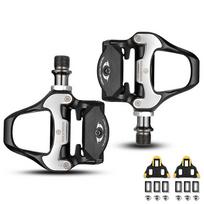 Rockbros LP-RD2BK Shimano SPD-SL plento dviračio pedalai su geltonais fiksatoriais – juodi ir sidabriniai