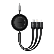 Baseus laidas Bright Mirror 2 3in1 USB – micro USB + Lightning + USB-C 1,1m 100W juodas ištraukiamas