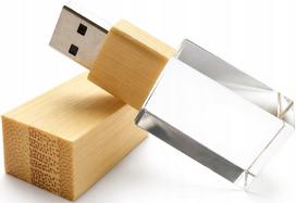 USB atmintinė 16GB, medinė-stiklinė, dovanai