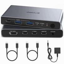 KVM USB-C jungiklis, 2 kompiuteriams, aliuminis, tinkamas nešiojamiesiems kompiuteriams