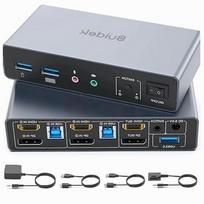 KVM jungiklis 2 kompiuteriams, HDMI, DisplayPort, 4K 60Hz, USB šakotuvas, plieninis