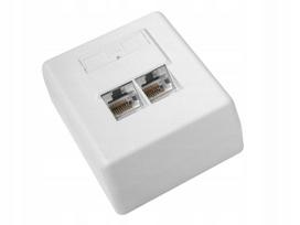 Paviršinis ekranizuotas lizdas 2x RJ45 (8P8C), kat.5E, kampinis, LSA kontaktai