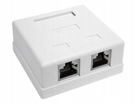 Dviguba RJ45/8P8C STP lizdų dėžutė, ekranizuota, Cat.5E, paviršinė, LSA jungtys