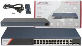 Komutatorius Hikvision DS-3E1528HP-SI-24P2T2F, 24 PoE, 370 W, SMART