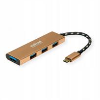 USB šakotuvas 4 jungtys, USB 3.2, USB C, 0.1 m, auksinis
