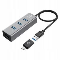 USB šakotuvas GrauGear, 4 lizdai su USB-C adapteriu