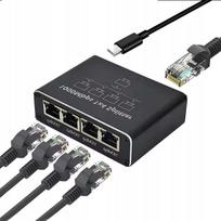 LAN tinklo skirstytuvas RJ45 1x4, 1000Mbit, USB-C