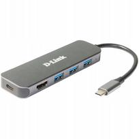 USB šakotuvas D-LINK DUB-2333, USB-C, 10 cm, metalinis, sidabrinis