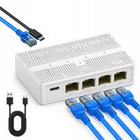 Tinklo jungiklis 1 į 4 RJ45, 1Gb/s, USB-C maitinimas, kompaktiškas