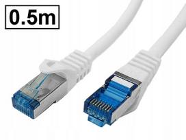 Tinklo kabelis Cat.6A, ekranizuotas, RJ45–RJ45, 0,5 m, baltas, AWG26, PIMF, varinis