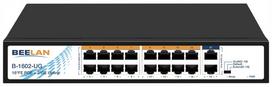 Tinklo komutatorius BEELAN B-1602-UG, 16 PoE+ prievadų, 2 gigabitiniai uplink, montuojamas 10"/19" spintoje