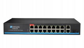 Tinklo jungiklis CERVUS, 16x PoE, 2x Gigabit uplink, 300W, montuojamas į stelažą