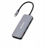 Adapteris Verbatim USB-C su HDMI, 3x USB-A, SD, aliuminis