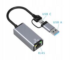 USB C tinklo adapteris 2in1, 1000Mbps, RJ45 Gigabit LAN