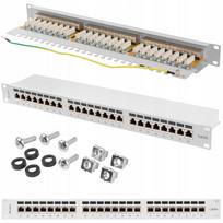 Tinklo skydelis LANBERG, 24 jungtys, 1U, 19", CAT.6A, ekranuotas, pilkas