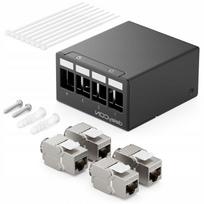 1U tinklo panelė, 4 x RJ45 CAT6A STP, juoda, suderinama su CAT5