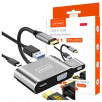 Adapteris USB-C su HDMI 4K, VGA ir USB 3.0, 4in1, Zenwire