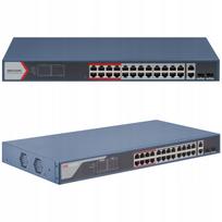 Tinklo komutatorius Hikvision, 24 PoE prievadai, gigabitinis, valdomas, montuojamas į stelažą, IP kameroms