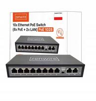 Tinklo skirstytuvas Zenwire, 10 jungčių (8 PoE, 2 LAN), RJ45, IP kameroms