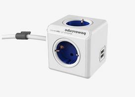 Maitinimo lizdas kubas, 4 rozetės, 2 USB (2,1A), mėlynas