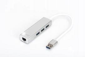 USB šakotuvas DIGITUS 3 jungtys su Gigabit LAN adapteriu, USB 3.0