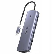 USB-C šakotuvas Unitek 9in1 su Ethernet, HDMI, VGA, 3x USB-A, PD ir kortelių skaitytuvu