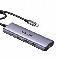 USB-C 5-in-1 adapteris: USB-C PD, HDMI, 3× USB-A 3.0, pilkas