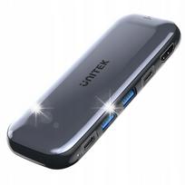 USB-C šakotuvas Unitek, USB 3.1 / Type-C, 10Gbps, M.2, HDMI 4K, 100W, pilkas