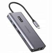 Daugiafunkcis USB-C HUB adapteris, 12 jungčių: USB-A, VGA, AUX, SD, TF