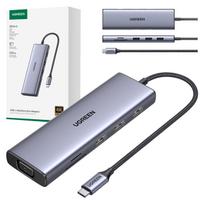 USB-C adapteris HUB su 3x USB-A 3.0, HDMI, VGA, RJ45, SD ir TF kortelių skaitytuvu