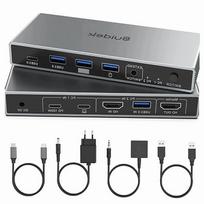 USB-C HDMI KVM jungiklis 2 kompiuteriams, 1 monitoriui, 4K, aliuminis