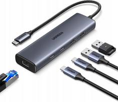 USB-C šakotuvas su Ethernet, 2x USB-C, 2x USB-A, RJ45 gigabitinis, 10Gb/s