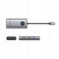 USB-C hubas su USB-A, USB-C PD, HDMI, pilkas
