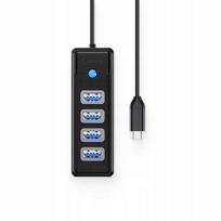 USB-C šakotuvas, 4x USB-A, juodas