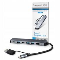 USB hubas 7in1, USB-A/C, 3.0/2.0, metalinis