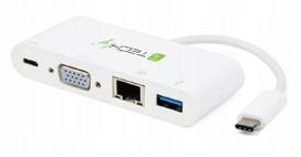 Adapteris USB-C į VGA, RJ45 Giga, USB-A 3.0, USB-C PD Techly