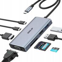 USB-C stotelė AMZJP 8-in-1 su HDMI 4K, VGA, PD 100W, USB 3.0, SD, TF