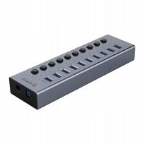 USB šakotuvas Orico, 10 lizdų, 5Gb/s, aliuminis, su jungikliais