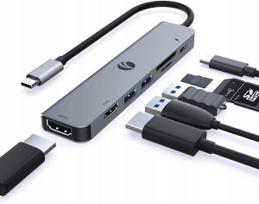 USB-C stotelė VCOM 7-in-1, 2x HDMI, USB 3.0, PD 100W
