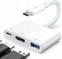 USB-C adapteris su HDMI, 4K, 3 jungtys, 100W PD, USB 3.0
