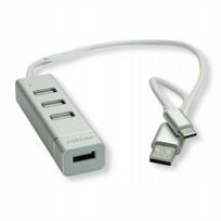 USB šakotuvas 4x USB 2.0 su USB A+C laidu nešiojamiesiems kompiuteriams