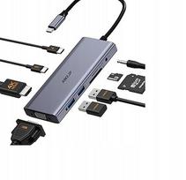 USB-C šakotuvas 9-in-1 MacBook Pro: HDMI, USB 3.0, AUX, 100 W krovimas, kortelių skaitytuvas