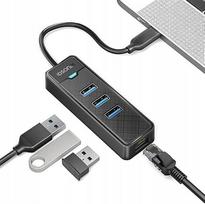 USB-C hubas IDSONIX su 3 USB 3.0 portais ir Ethernet LAN, 5Gb/s