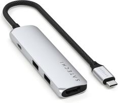 USB-C šakotuvas SLIM PLUS 4-in-1, PD 100W, HDMI 4K, USB-A 10Gb/s, sidabrinis
