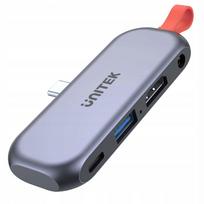 USB-C šakotuvas Unitek, USB-A, USB-C, HDMI 4K, garsas, PD 100W