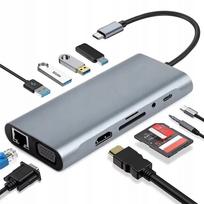 Adapteris 11-in-1, Type-C į HDMI 4K, USB, RJ45, SD/TF kortelių skaitytuvas, PD hubas