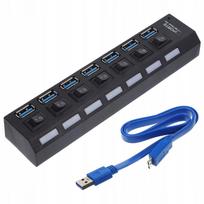 USB šakotuvas 3.0 su maitinimu ir greitu duomenų perdavimu, juodas