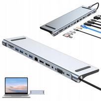 Adapteris HUB 12-in-1 USB-C su HDMI 4K, SD kortelių skaitytuvu, skirtas nešiojamiesiems kompiuteriams ir MacBook