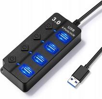USB šakotuvas HOPPAC, 4 lizdai, su atskiromis LED jungtimis, greitas duomenų perdavimas